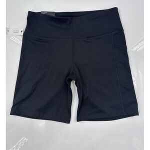 DKNY Sport Womens Black High Waisted Bike Shorts Side Pocket DP3S2310 Size Large